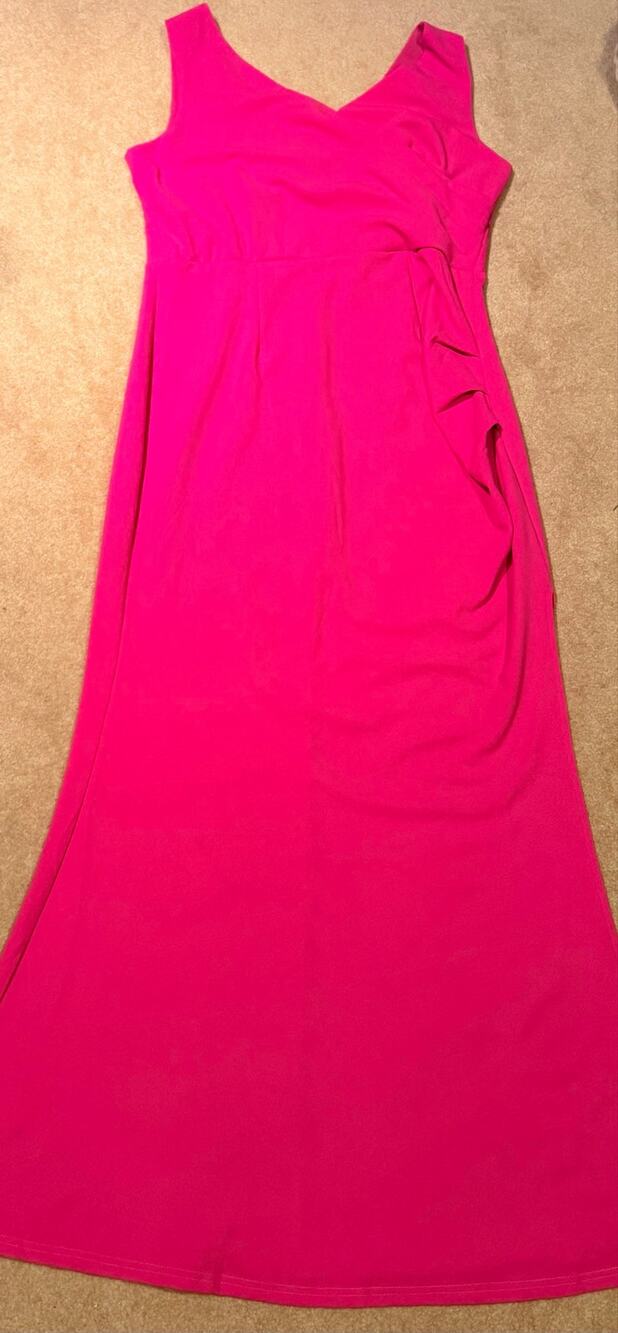 Womens XL Magenta Pink Sleeveless Formal Maxi Dress Ruched Evening Party Gown